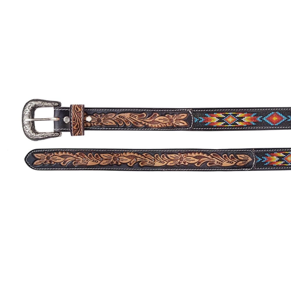 3626 Western Beaded Belts For Young Adults Tooled Leather Heavy Duty - Picture 5 of 7